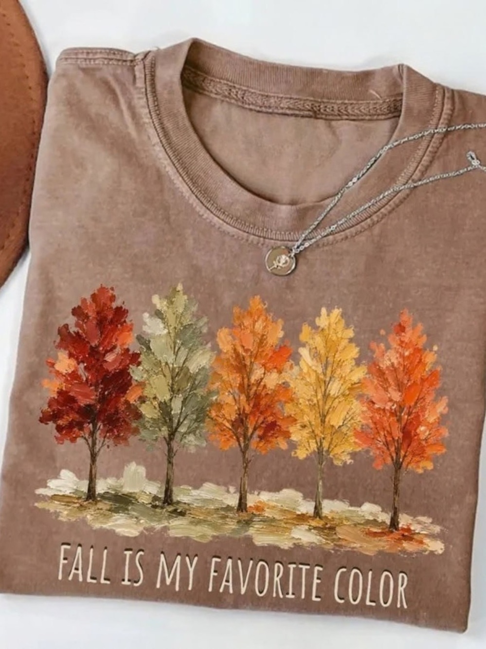 Cozy Brown Autumn Forest Graphic Tee with Fall Tree Graphic